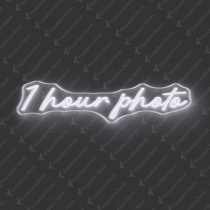 White 1 Hour Photo Neon Sign