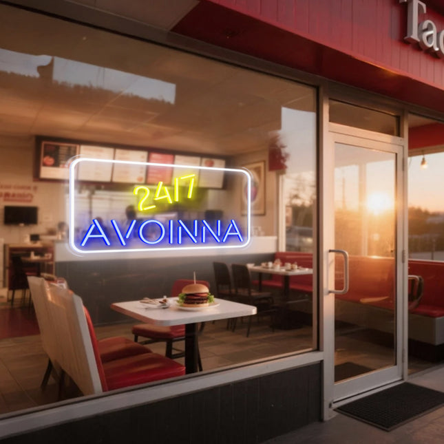 24/7 & Blue Avoinna Neon Sign