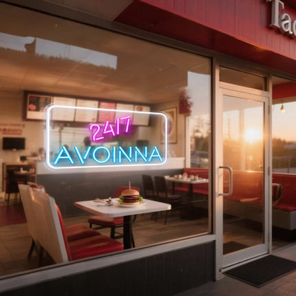 24/7 & Ice Blue Avoinna Neon Sign