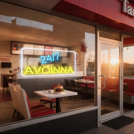 24/7 & Lemon Yellow Avoinna Neon Sign