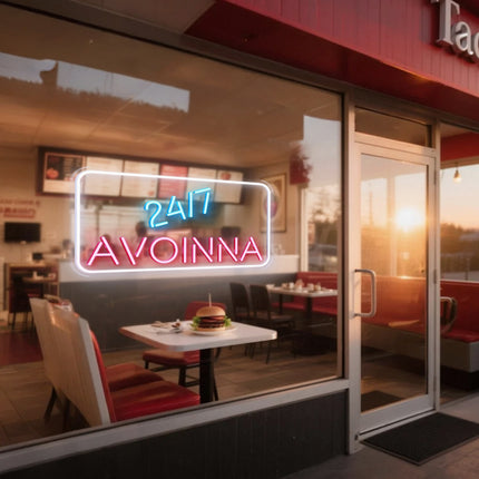 24/7 & Light Pink Avoinna Neon Sign