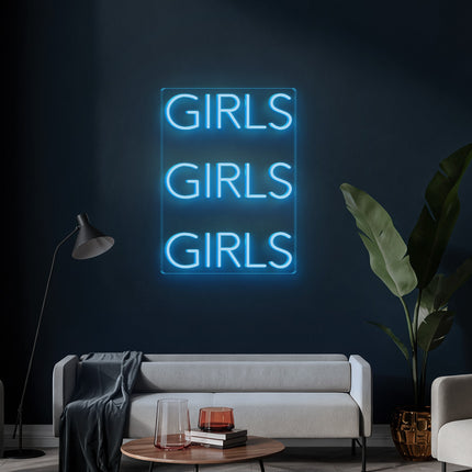Ice Blue 3 Girls Neon Sign