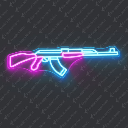 Ice Blue AK-47 Rifle Neon Sign