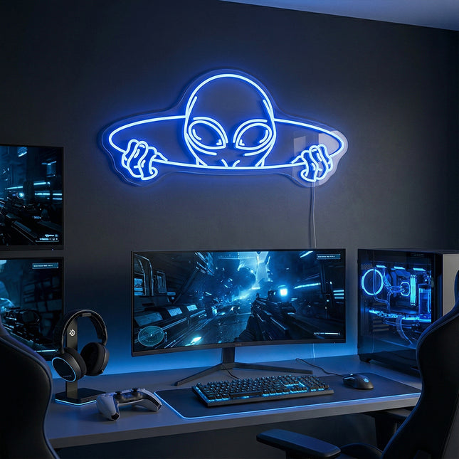 Blue Alien Head Neon Sign