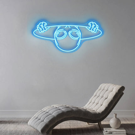 Ice Blue Alien Head Neon Sign
