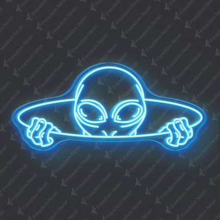 Ice Blue Alien Head Neon Sign