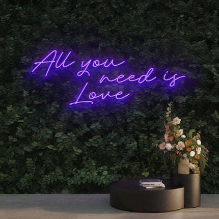 Purple All You Need Is Love Neon Sign