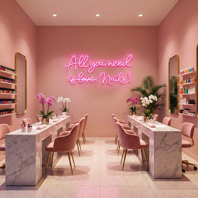 Light Pink All You Need Is Nails Neon Sign