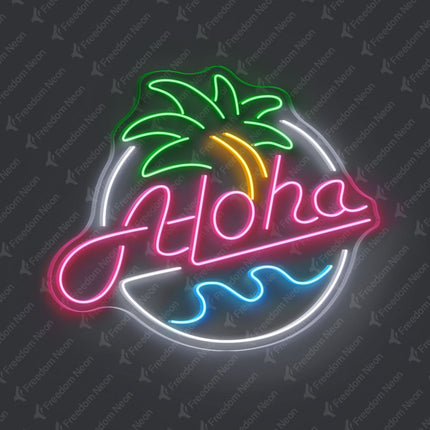 Light Pink Aloha with Palm Tree Neon Sign
