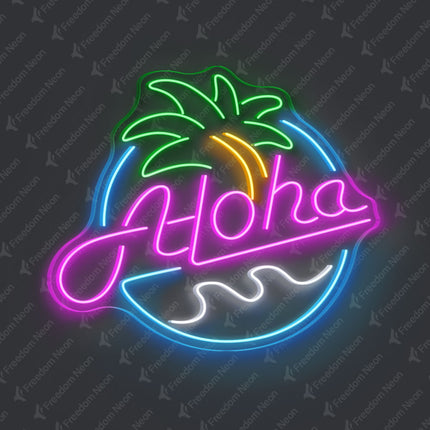 Pink Aloha with Palm Tree Neon Sign