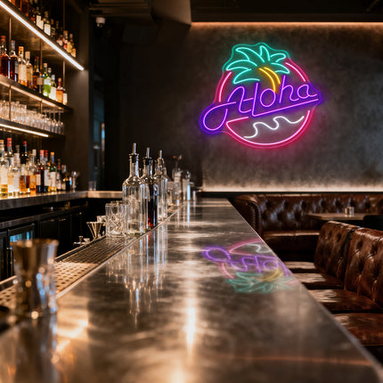 Purple Aloha with Palm Tree Neon Sign