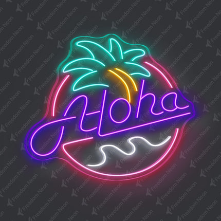 Purple Aloha with Palm Tree Neon Sign