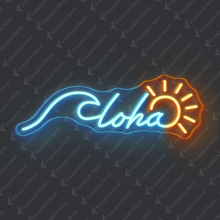 Ice Blue Aloha with Sun Neon Sign