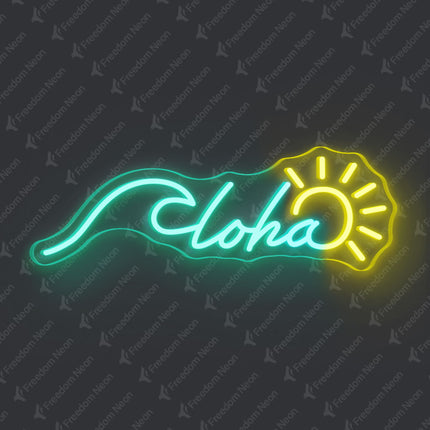 Mint Green Aloha with Sun Neon Sign
