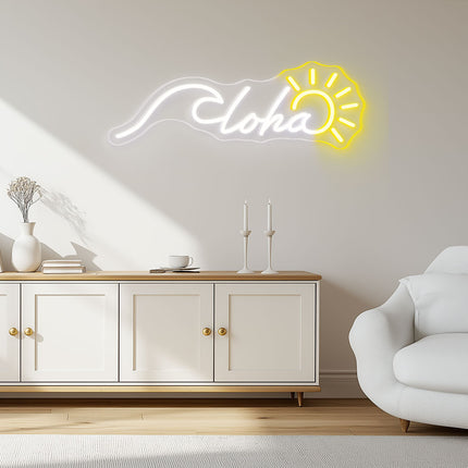 White Aloha with Sun Neon Sign