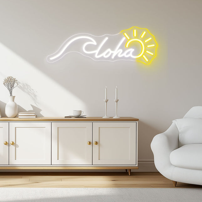 White Aloha with Sun Neon Sign