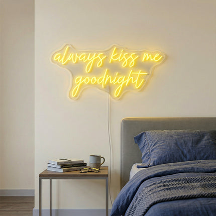 Lemon Yellow Always Kiss Me Goodnight Neon Sign