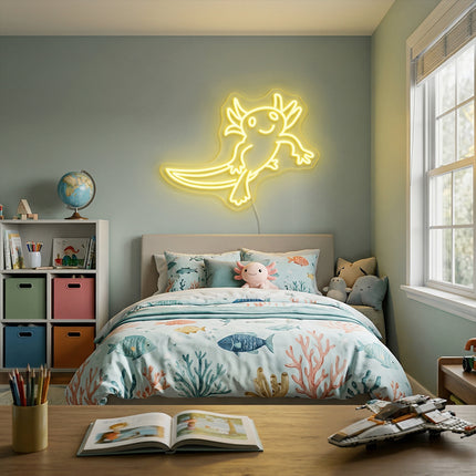 Lemon Yellow Axolotl Neon Sign