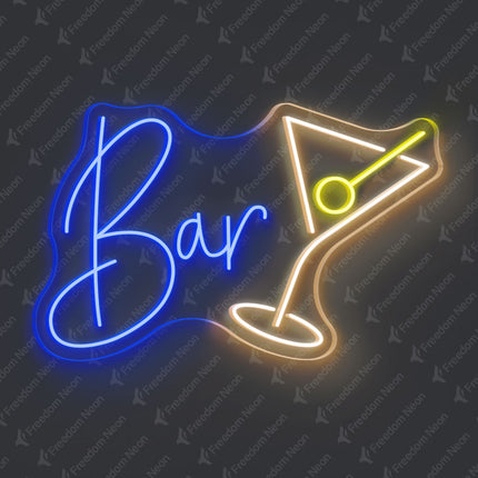 Blue Bar with Martini Glass Neon Sign