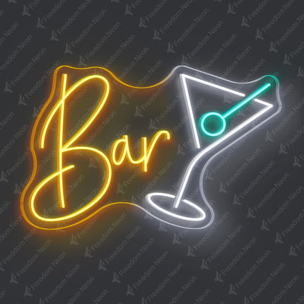 Golden Yellow Bar with Martini Glass Neon Sign