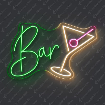 Green Bar with Martini Glass Neon Sign