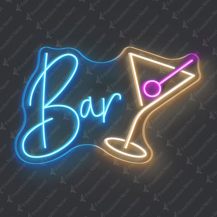 Ice Blue Bar with Martini Glass Neon Sign