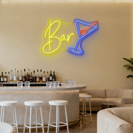 Lemon Yellow Bar with Martini Glass Neon Sign
