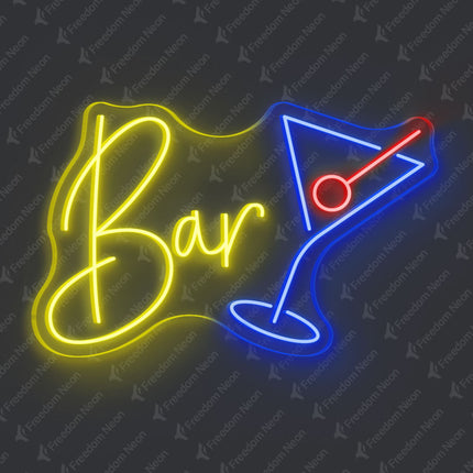 Lemon Yellow Bar with Martini Glass Neon Sign