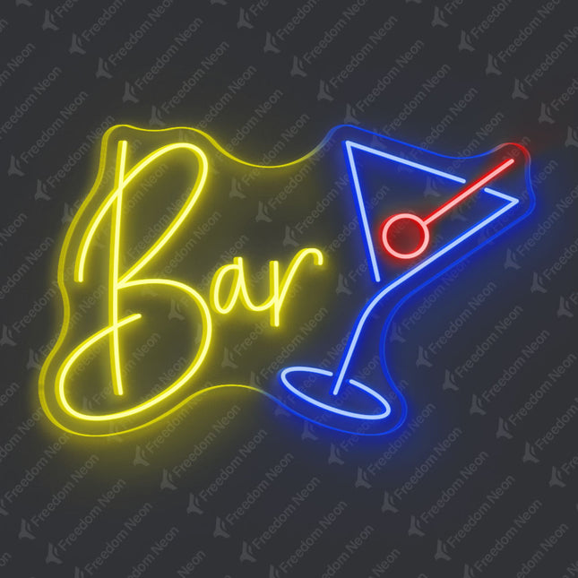 Lemon Yellow Bar with Martini Glass Neon Sign