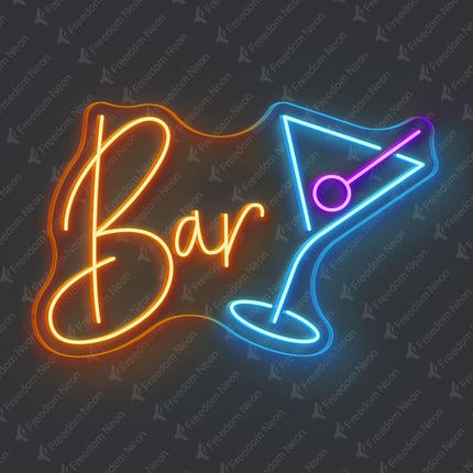 Orange Bar with Martini Glass Neon Sign