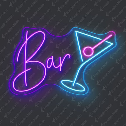 Purple Bar with Martini Glass Neon Sign