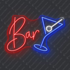 Red Bar with Martini Glass Neon Sign