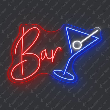 Red Bar with Martini Glass Neon Sign
