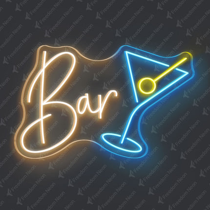 Warm White Bar with Martini Glass Neon Sign