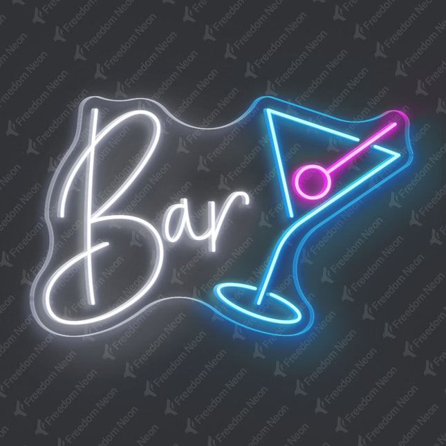 White Bar with Martini Glass Neon Sign
