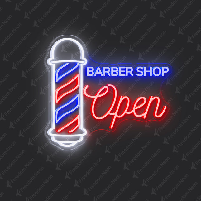 Blue & Red Barber Shop Open neon sign