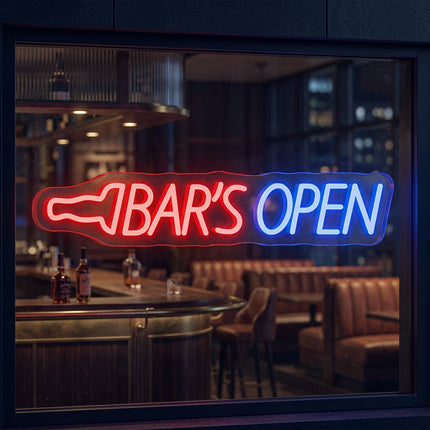 Red Bar's Open Neon Sign
