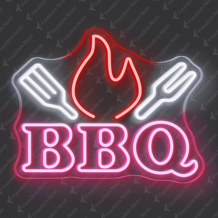 Light Pink BBQ Flame & Spatulas Neon Sign