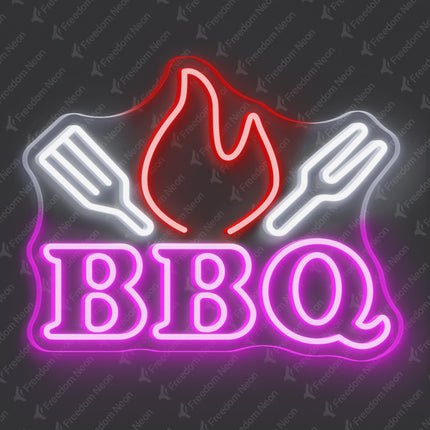 Pink BBQ Flame & Spatulas Neon Sign