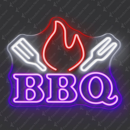 Purple BBQ Flame & Spatulas Neon Sign