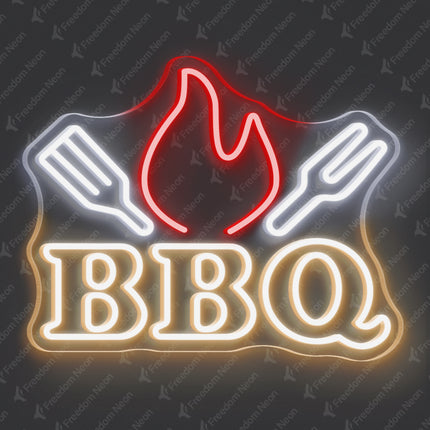 Warm White BBQ Flame & Spatulas Neon Sign