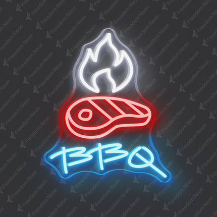 Ice Blue BBQ Steak & Flames LED Neon Sign