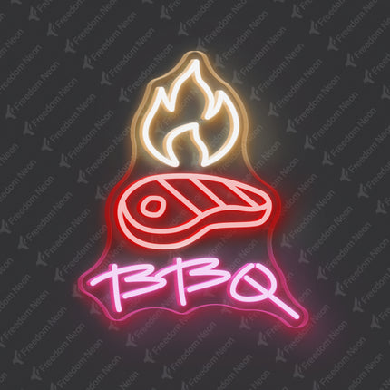 Light Pink BBQ Steak & Flames LED Neon Sign