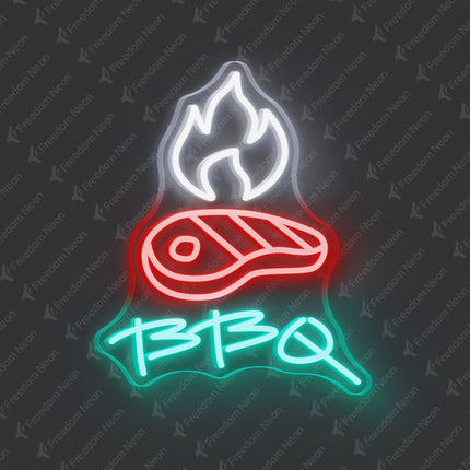 Mint Green BBQ Steak & Flames LED Neon Sign