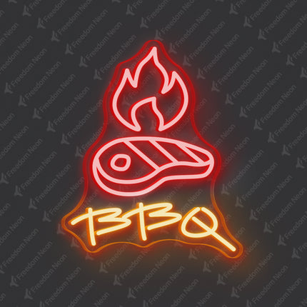 Orange BBQ Steak & Flames LED Neon Sign