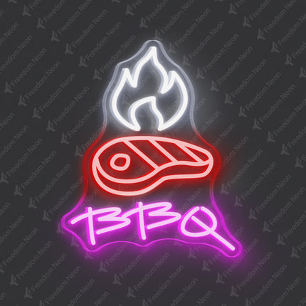 Pink BBQ Steak & Flames LED Neon Sign