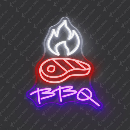 Purple BBQ Steak & Flames LED Neon Sign