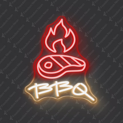 Warm White BBQ Steak & Flames LED Neon Sign