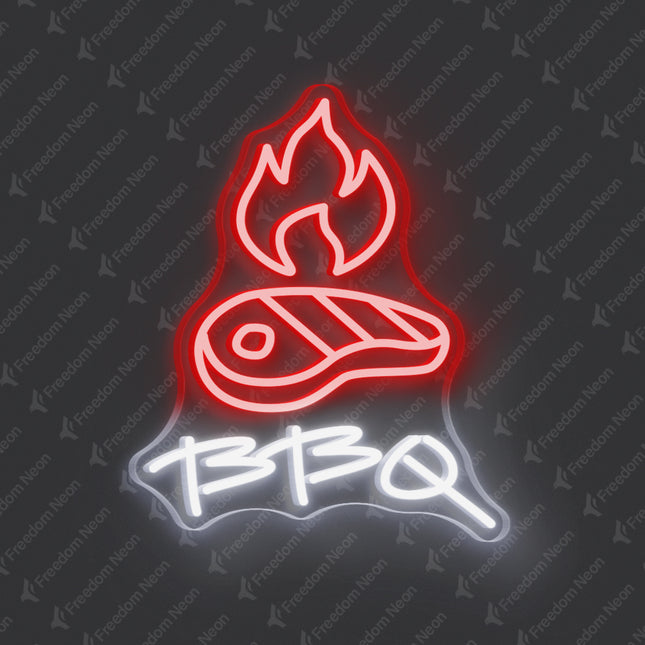 White BBQ Steak & Flames LED Neon Sign