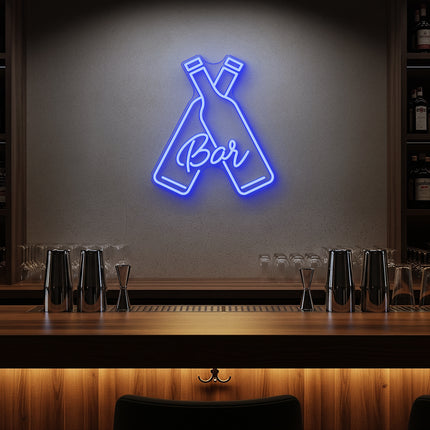 Blue Beer Bottles Bar Neon Sign
